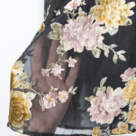 A New Day Floral Velvet Burnout Mesh Pullover Womens Large Sheer Whimsigoth - Picture 9 of 14